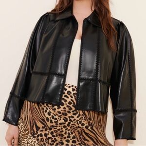NEW ANTHROPOLOGIE Black Freya Faux Leather Whip Stitch Swing Jacket sz 2X